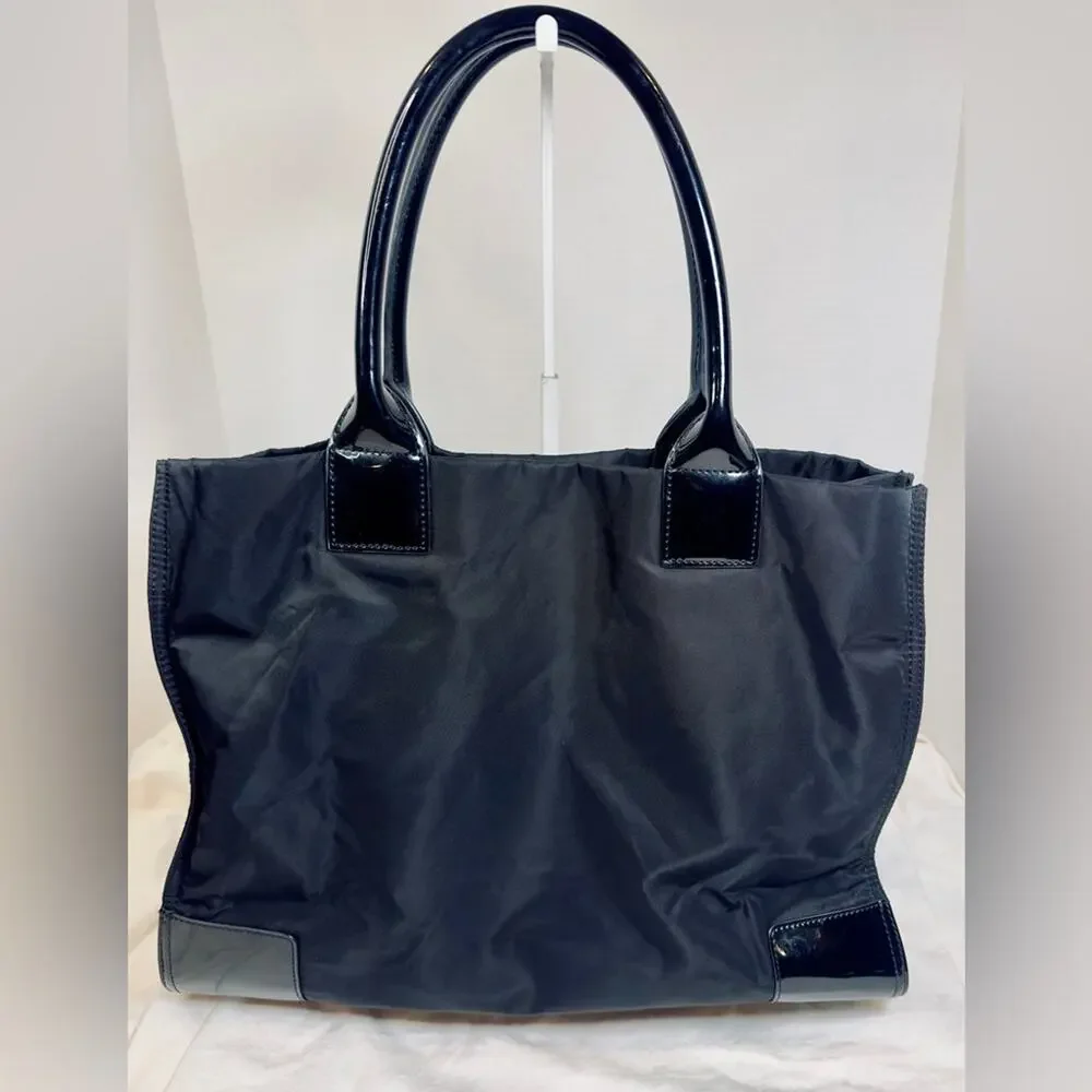 Tory Burch Ella Black Nylon Tote Bag with Patent Leather trim